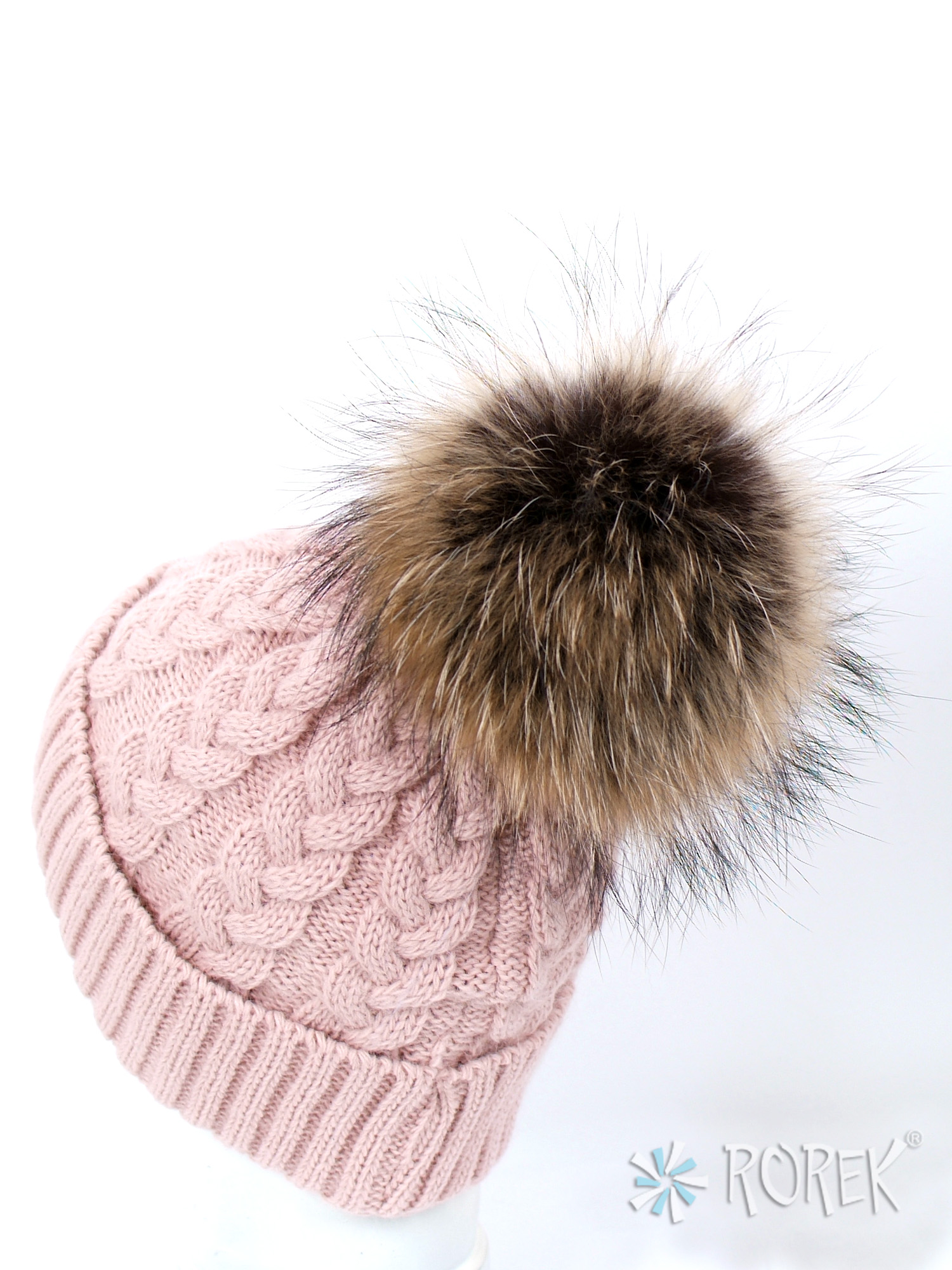 Naturalny pompon z jenota Czekoladowy bielony- Duży